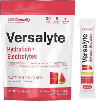 PEScience Versalyte Electrolyte Hydration Packets, Sugar Free Electrolyte Powder with Magnesium, Taurine, Antioxidants, Trace Minerals, Low Sodium - Watermelon Candy, 30 Servings
