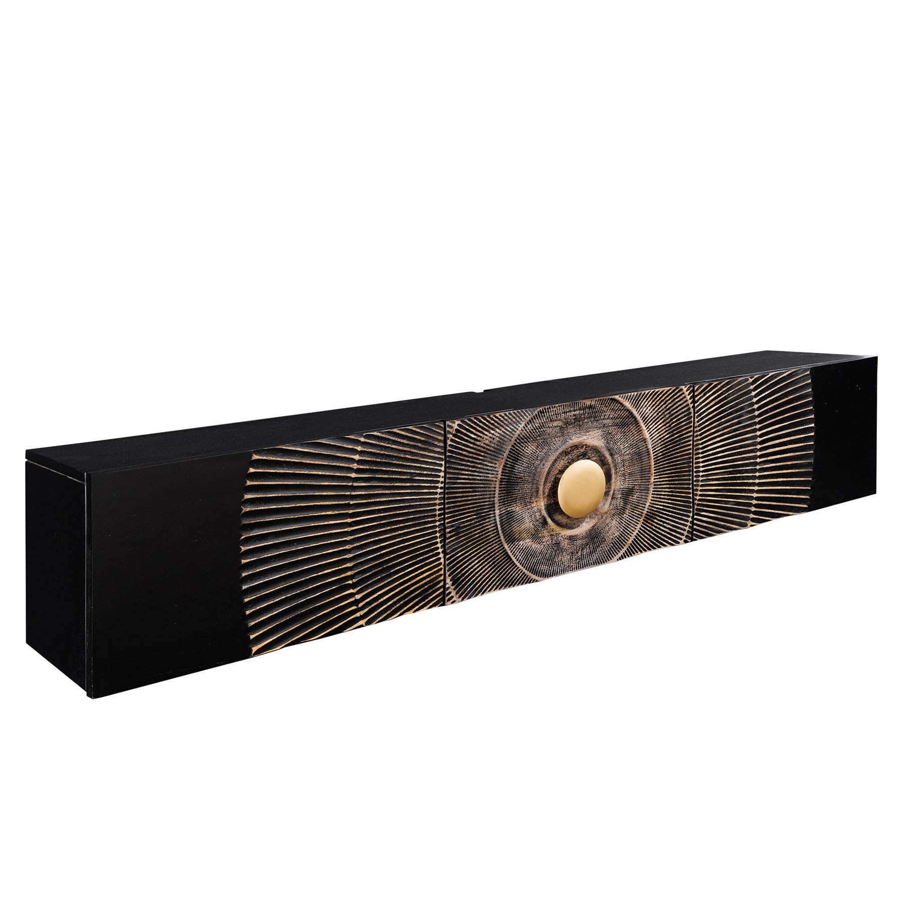 Riess Ambiente Hängendes TV-Lowboard GOLDEN Sunset 160cm schwarz Gold Mangoholz Handmade Wohnzimmerschrank Esszimmerschrank Hängeschrank