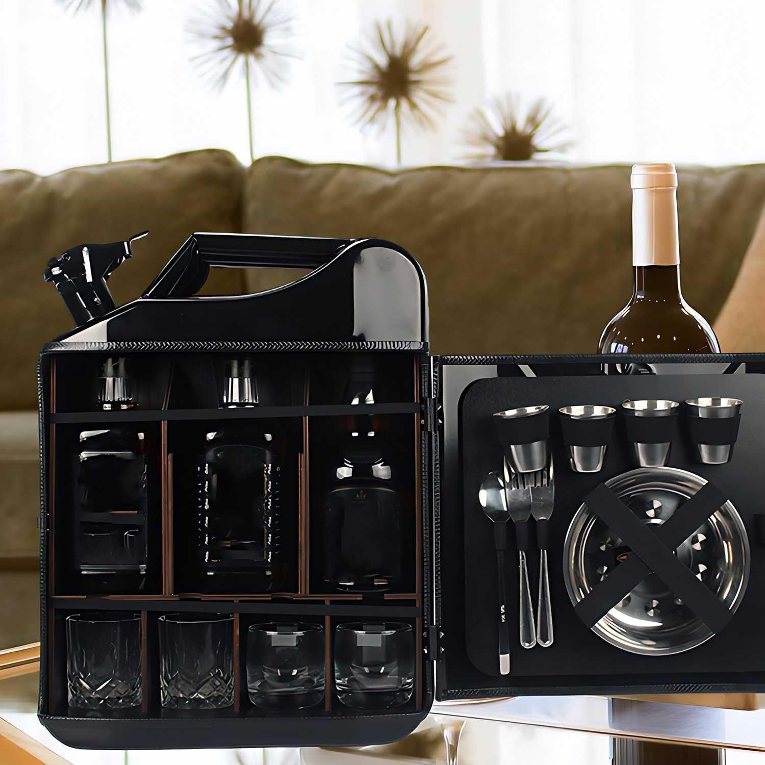 Whiskey Bar Cabinet - Personalized Mini Drinks Cabinet for Men - Portable Custom Portable Bar Jar Bar Set