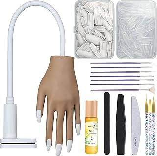 Acrylic Practice Hand Fake Nails Kit, BORNBYME Upgrade Nail Training Adjustable Finger Kits with Nail File, Nail Brush and Nail Brush Kit,200 PCS Nail Tips, White