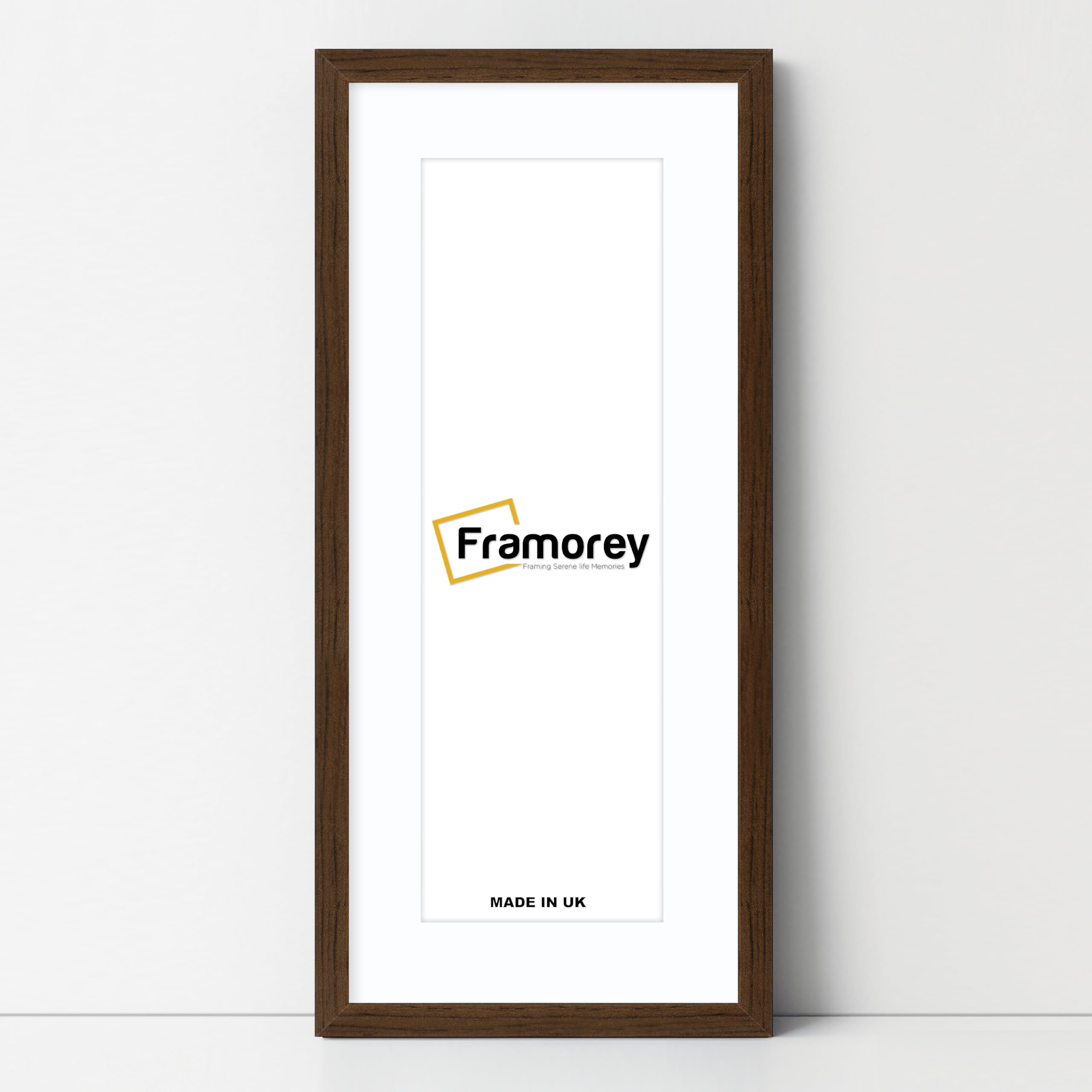 Framorey Framing Serene Life Memories Walnut With White Mount Framorey Oxford Thin Picture Frame, 24X14" Walnut Photo Frame With 20X10" White Mount, Art Poster Frame, Photo Print Frames, With A High Clarity Styrene Shatterproof Perspex Sheet