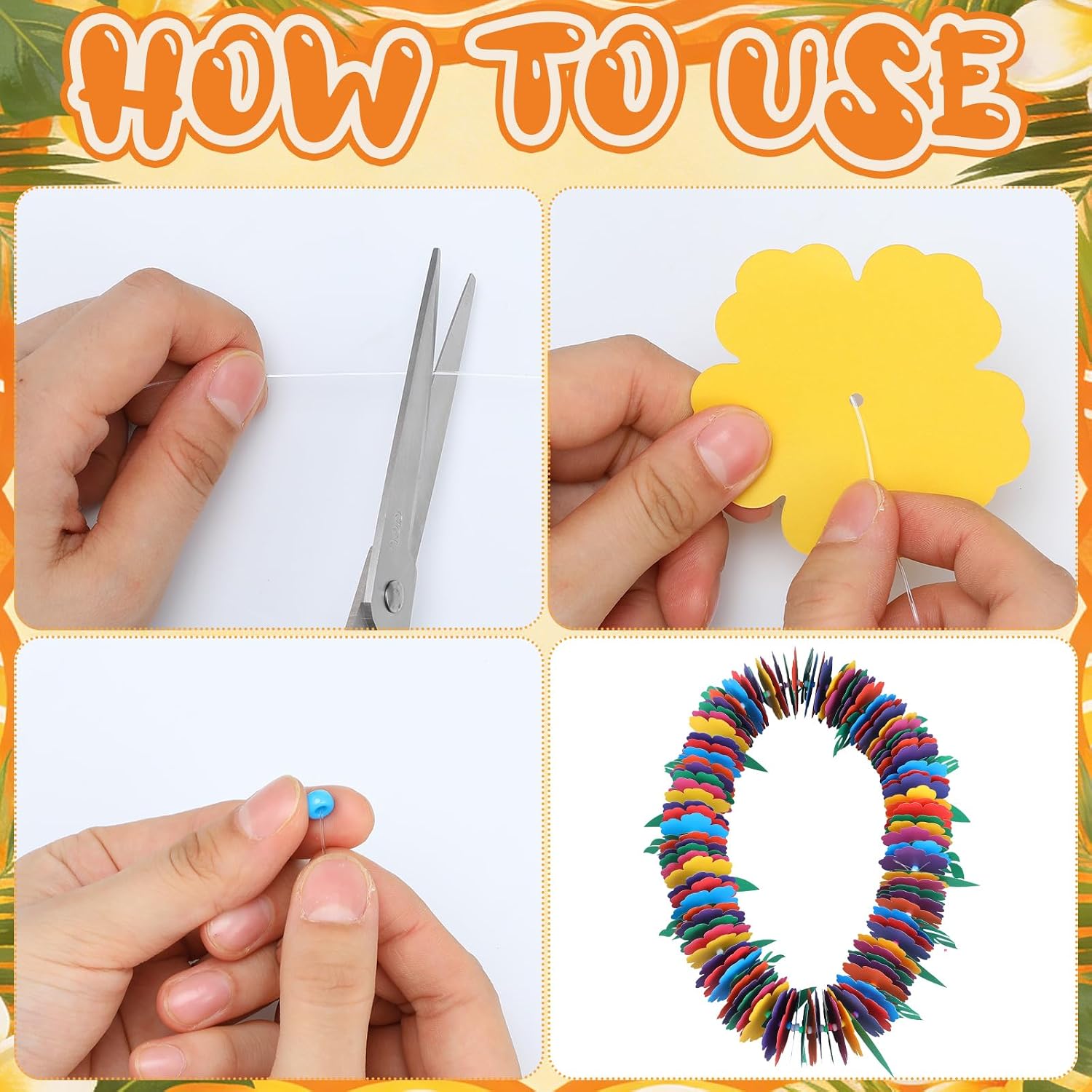 Yunlly 24 Pcs Hawaiian Lei Making Craft Kit Makes 24 Paper Flower Necklace VBS Vacation Bible Sunday Supplies EVA Floral Luau DIY Crafts for Hawaiian Tropical Party Decoration(Hibiscus Flower)