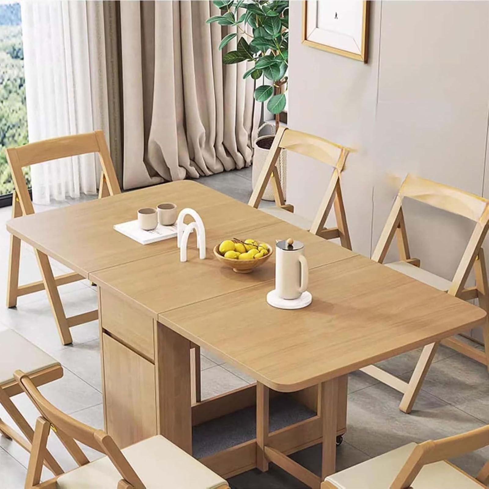 Zestaw składanych stołów ze stołem z 4 krzesłami, przedłużalny stół kuchenny motylkowy do małych apartamentów, balkon, wąskie przestrzenie, przenośna konstrukcja mobilna z gładkimi kółkami