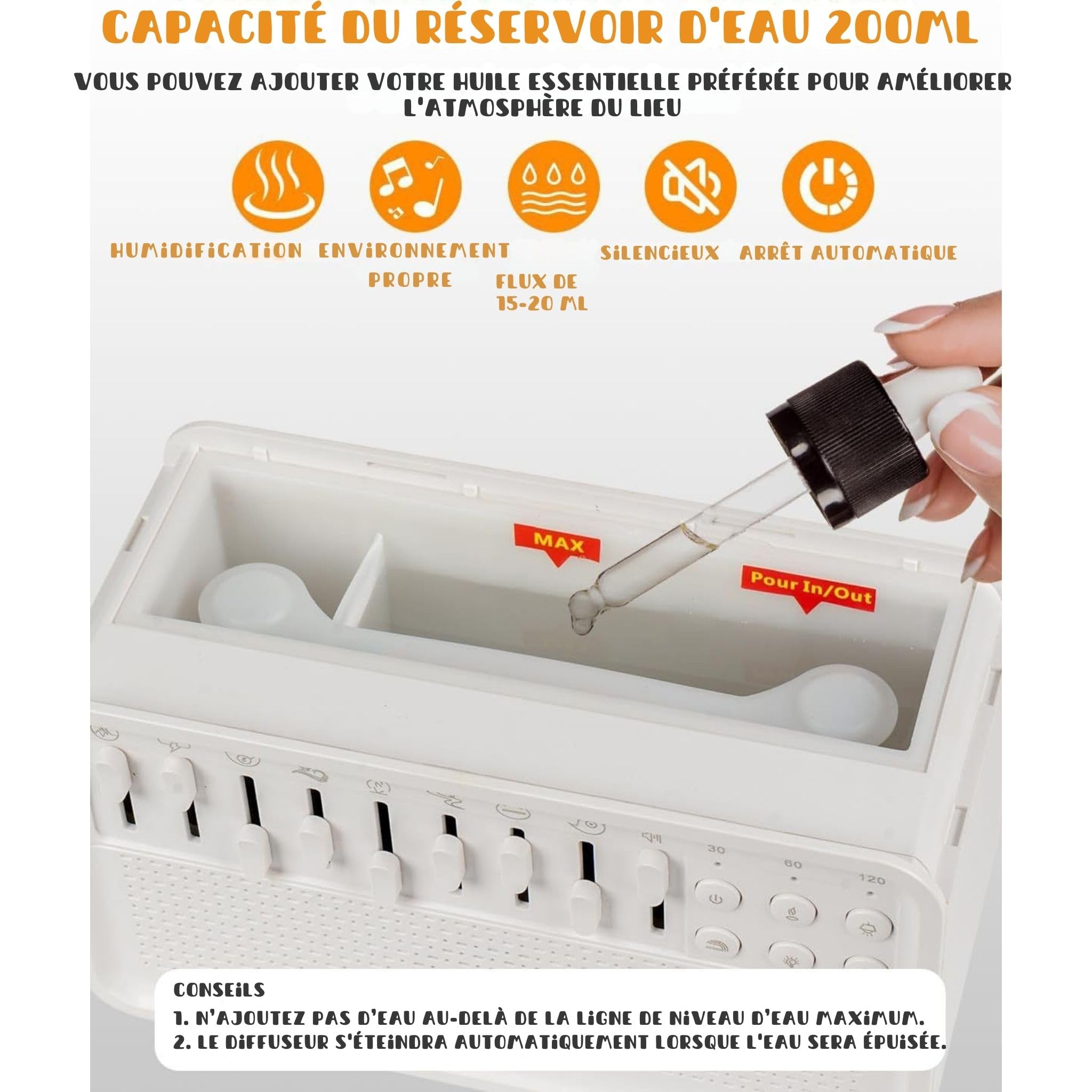 Enceinte Bluetooth 4 en 1 - Machine à bruit blanc pour bébés et adultes, humidificateur avec veilleuse et aromathérapie - Aide au sommeil, bruit blanc avec 8 sons de la nature, relaxation