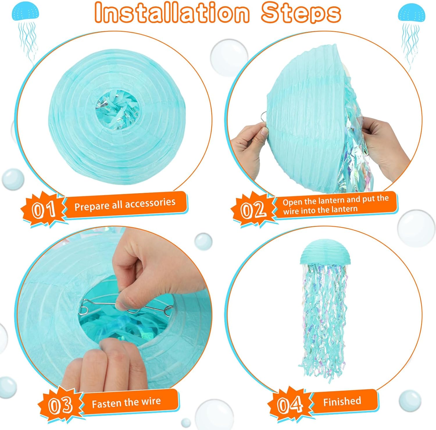Baquler Set of 12 Jellyfish Paper Lanterns Jellyfish Lanterns Hanging Decoration for Mermaid Sea Ocean Birthday Party Decorations(Many Colors)