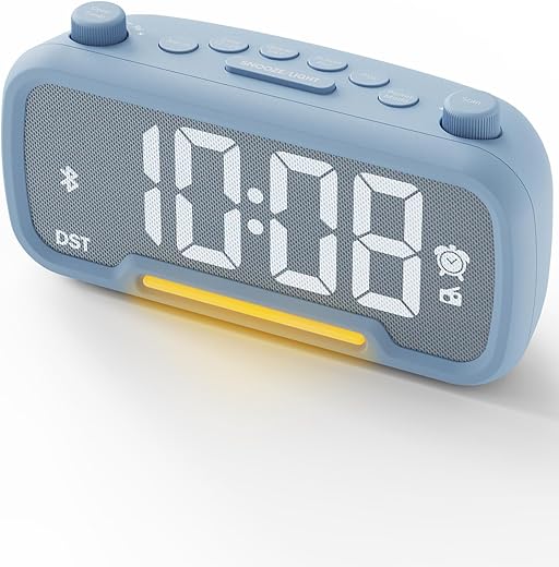 ROCAM Alarm Clock Radio for Bedrooms with Bluetooth Speaker, Auto Off Timer, Dimmer, Battery