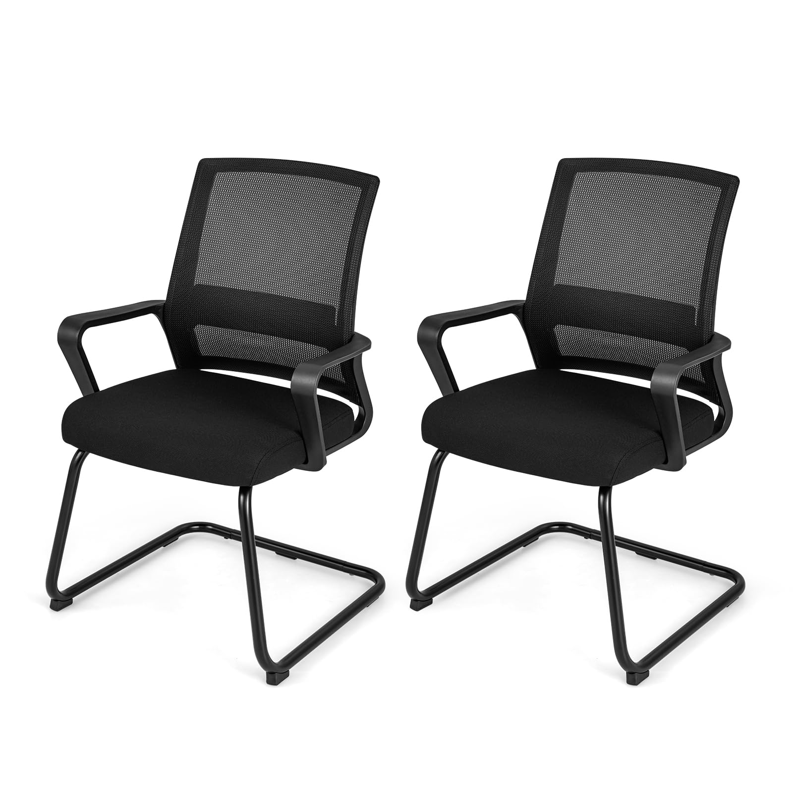 HOMASIS Sedia da Riunione con Braccioli e Supporto Lombare, Sedia da Ufficio Ergonomico con Base Resistente per Sala Conferenze, Studio, 62 x 59 x 94 cm, Nero (2)