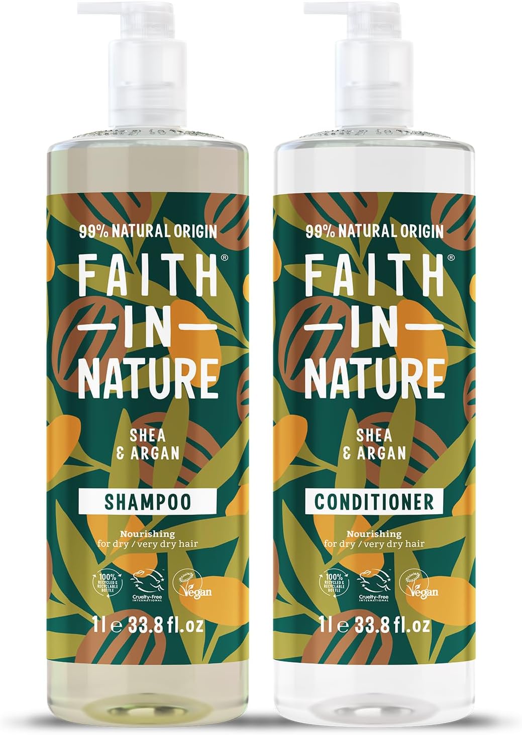 FAITH IN NATURENatural Shampoo & Conditioner Set - Vegan & Cruelty Free, No SLS or Parabens - 2 x 33.81 fl oz Value Bundle Pack, Shea & Argan