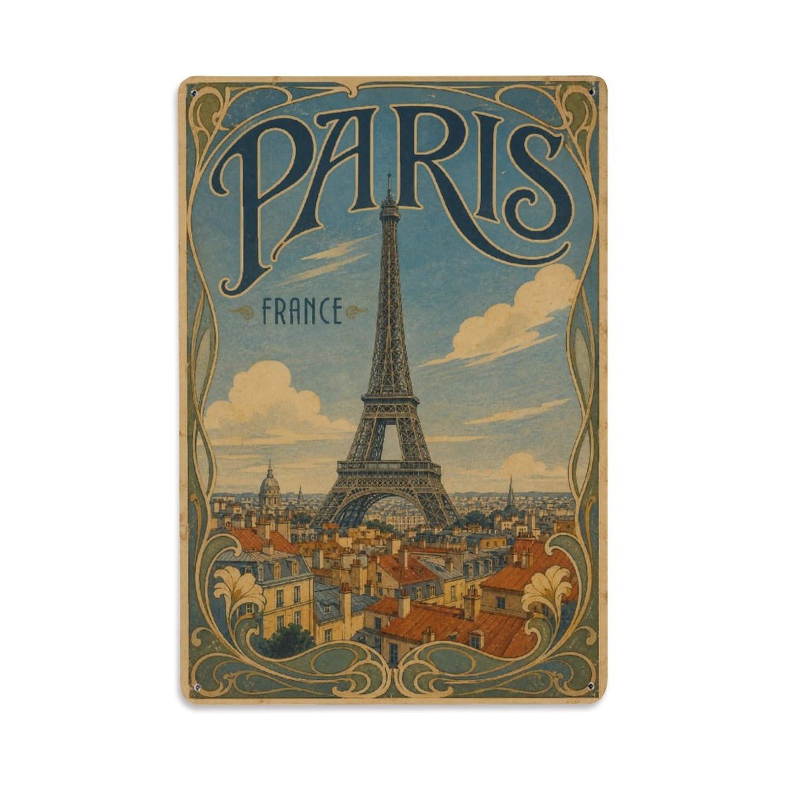 Vintage Travel France Paris Metal Tin Sign