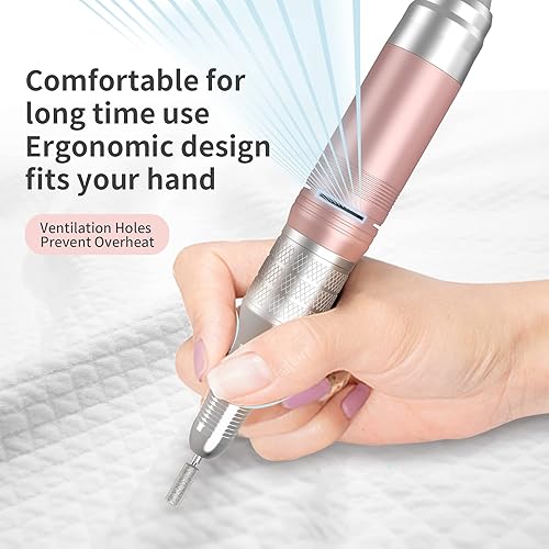 Miniatura 5 de Kredioo - Taladro de uñas 35000 rpm taladro eléctrico para uñas acrílicas profesional recargable portátil inalámbrico con juego de 6 puntas lima E