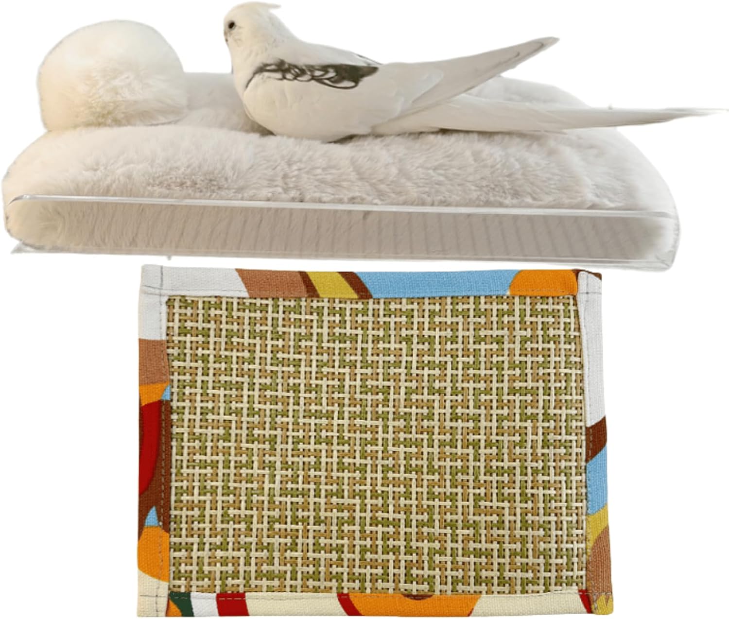 Bird Cage Platform, Acrylic Platform with Warm Cushion and Cooler, Warm Bed for Sleeping, Parrot Stand Perch for Cockatiel Conure Lovebird Budgie Caique, Birdcage Accessories (L)
