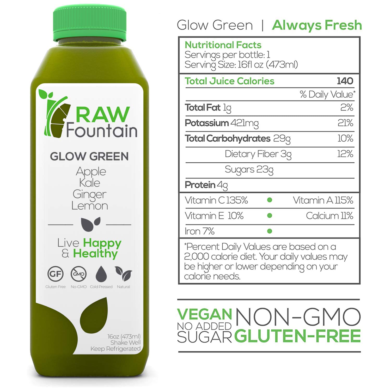 5 Day Juice Cleanse by Raw Fountain, All Natural Raw Juice Detox Cleanse, Cold Pressed Fruit and Vegetable Juice, Tasty and Energizing, 30 Bottles 16oz, 5 Ginger Shots : Health & Household