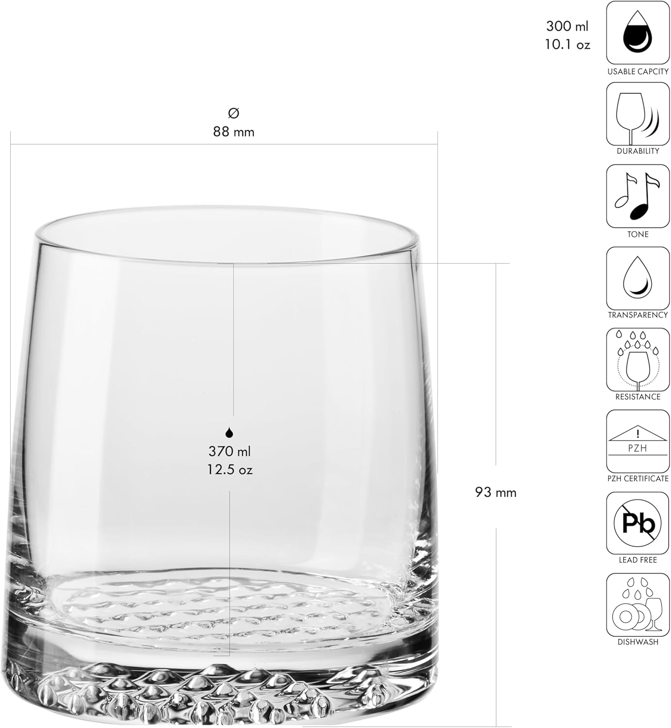 Krosno Whisky Glasses | Set of 6 | 12.5 oz | Fjord Collection | Drinking Glasses Cocktail Glasses Gift Box | Home, Restaurants and Kitchen Set | Dishwasher Safe Glass Cup