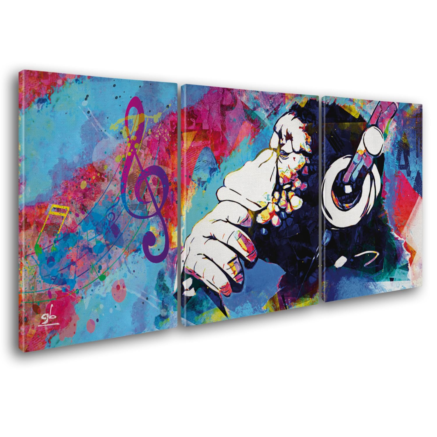 Giallobus - Quadri Grande Formato XXL - Pop Art - Music Monkey - Tela Canvas - 308x140cm | 3pcs. x 100x140cm - Pronto da Appendere - Quadri Moderni per la casa