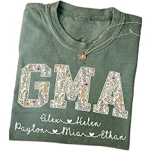 LOVELYPOD Mama Floral Shirt for Women - Custom Mom Shirts with Kid Name, Personalized, Casual Graphic Tee