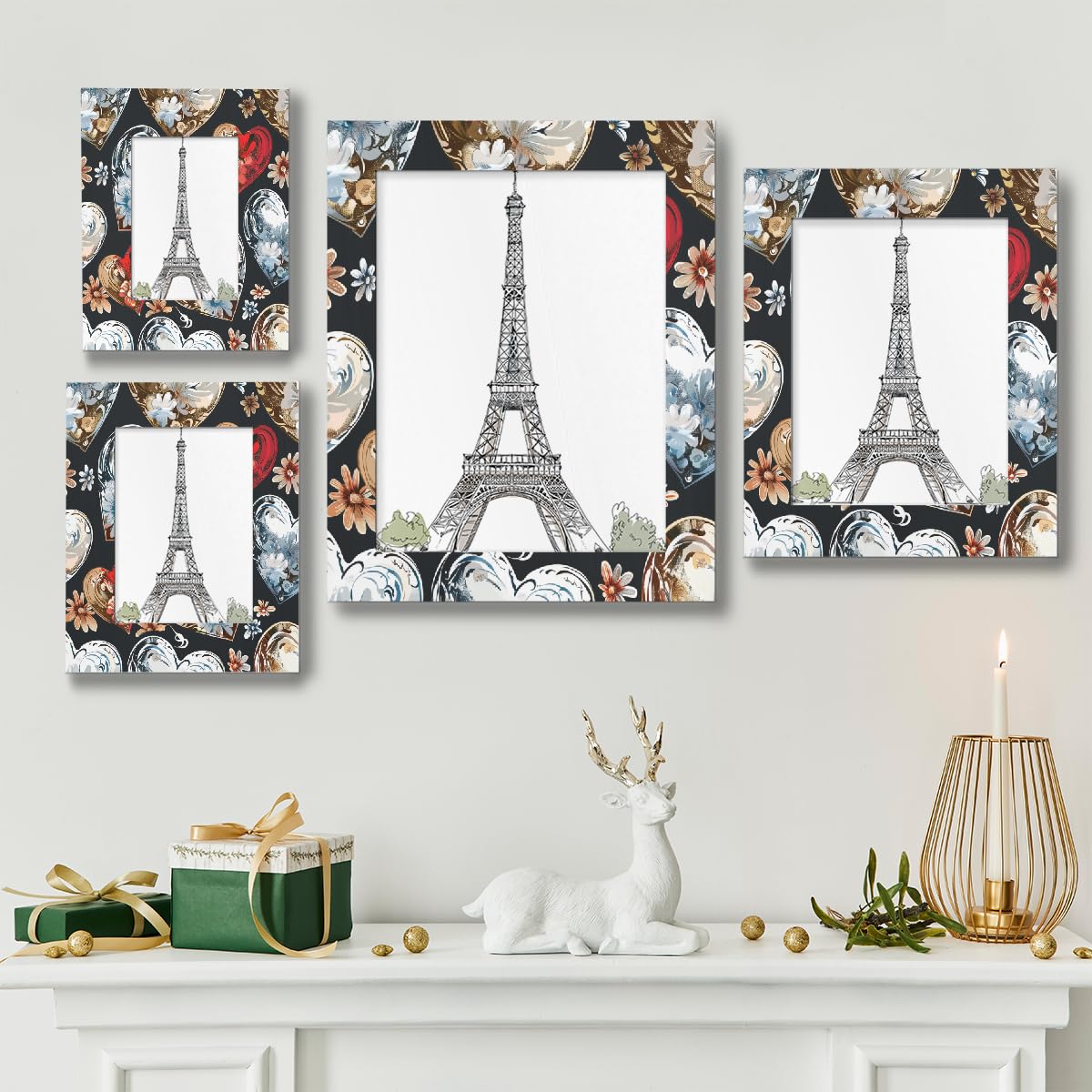Bilderrahmen in Herzform, rot-blaue Blume, Holz-Foto-Showcaser, Heimdekoration, Fotocollage-Rahmen für Wand und Schreibtisch, 27,9 x 35,6 cm