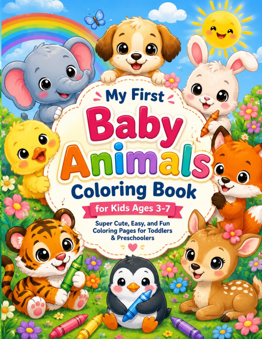 My first Baby Animals Coloring Book for Kids Ages 3-7: Cute and Easy Coloring Pages with Adorable Baby Animals for Fun, Creativity and Realxation