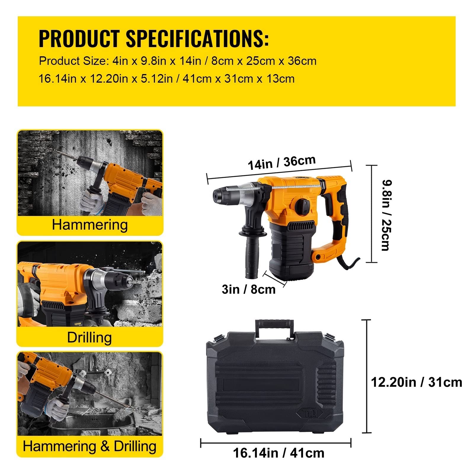 Wiertarka udarowa 1500W Max wiercenie 32mm SDS Plus młot pneumatyczny do rozbiórki 3w1 elektryczny perforator do betonu z drewna