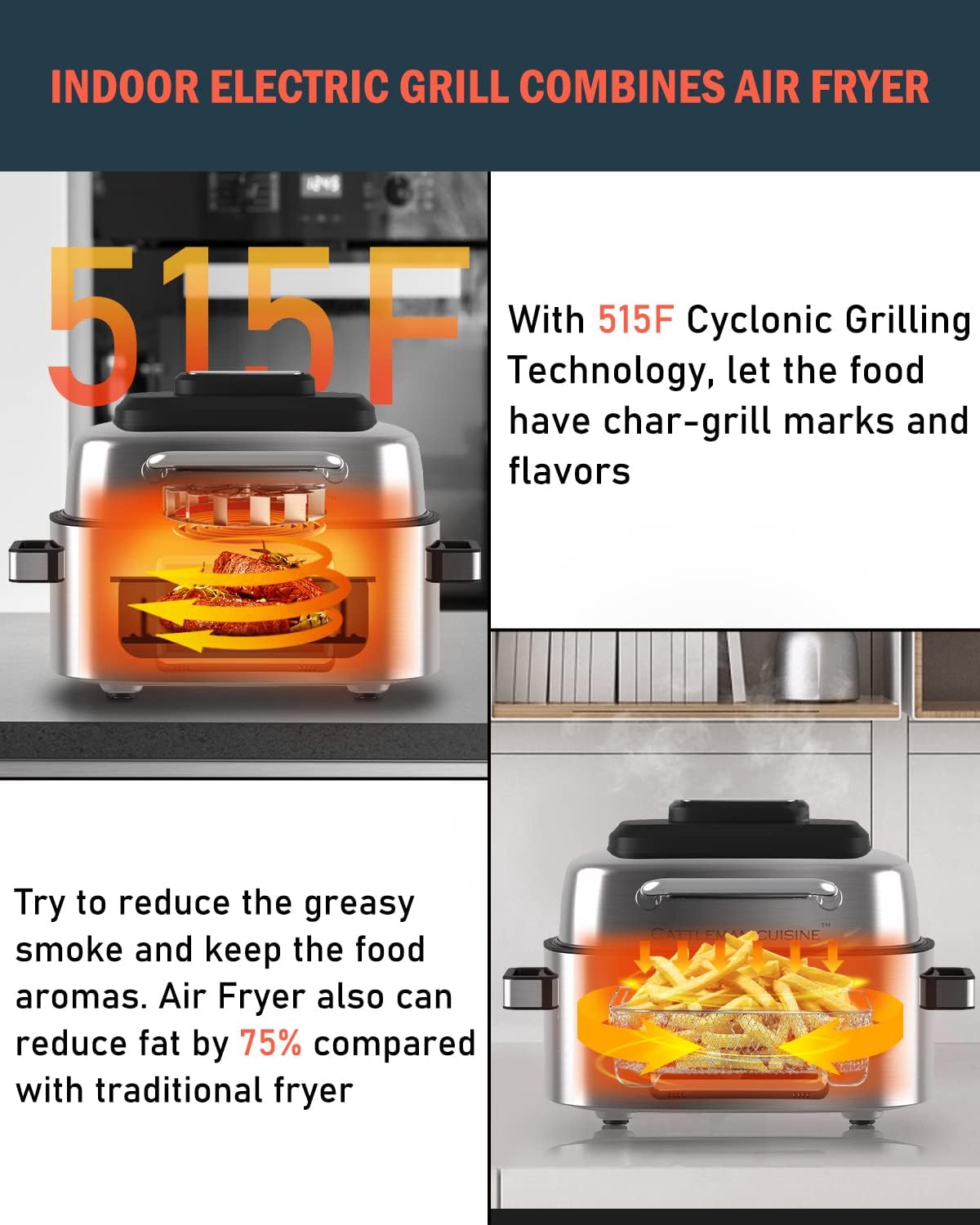 Grill and Air Fryer Combo, CATTLEMAN CUISINE 10in1 Morocco Ubuy