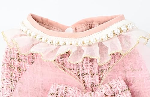 Miniatura 3 de Vestido suave de malla para perros con accesorio de perlas y correa de lazo para perros pequeños y medianos, Navidad, vacaciones, picnic, fiesta de