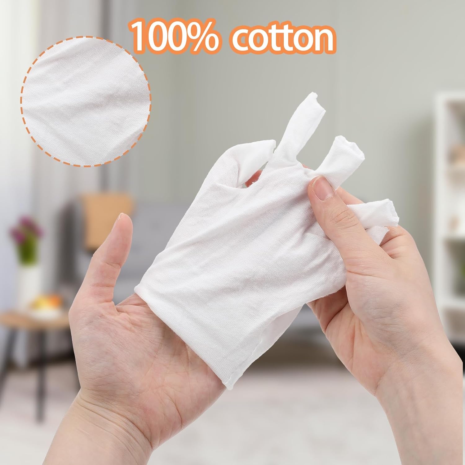 3 Pairs Cotton Gloves, 100% White Cotton Moisturizing Gloves for Dry Hands, Fingerless Touchscreen Design for Sleeping Eczema Spa Treatment Overnight Hydration Unisex Size