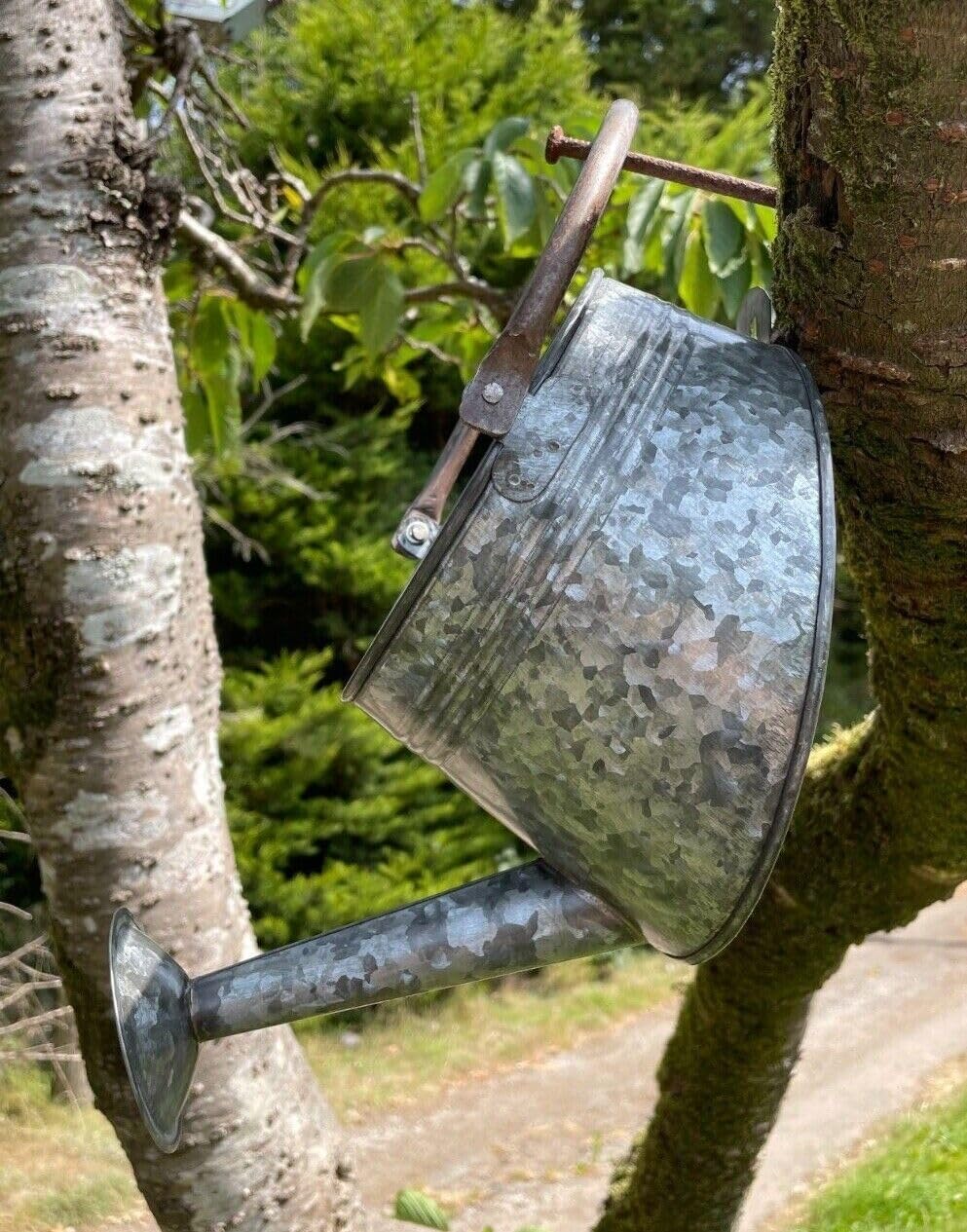 Galvanised Watering Can Hanging Wall Planter | Outdoor Garden Metal Steel Pot