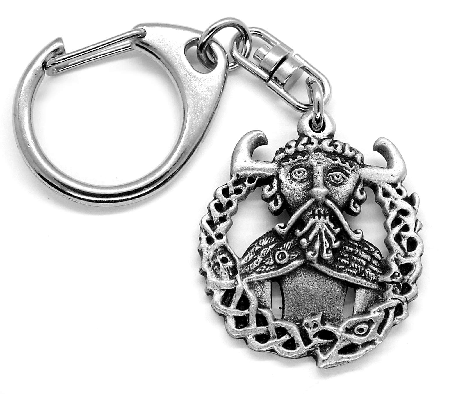 Loki Keyring - Viking Push Gate Keychain with Grey Burlap Pouch