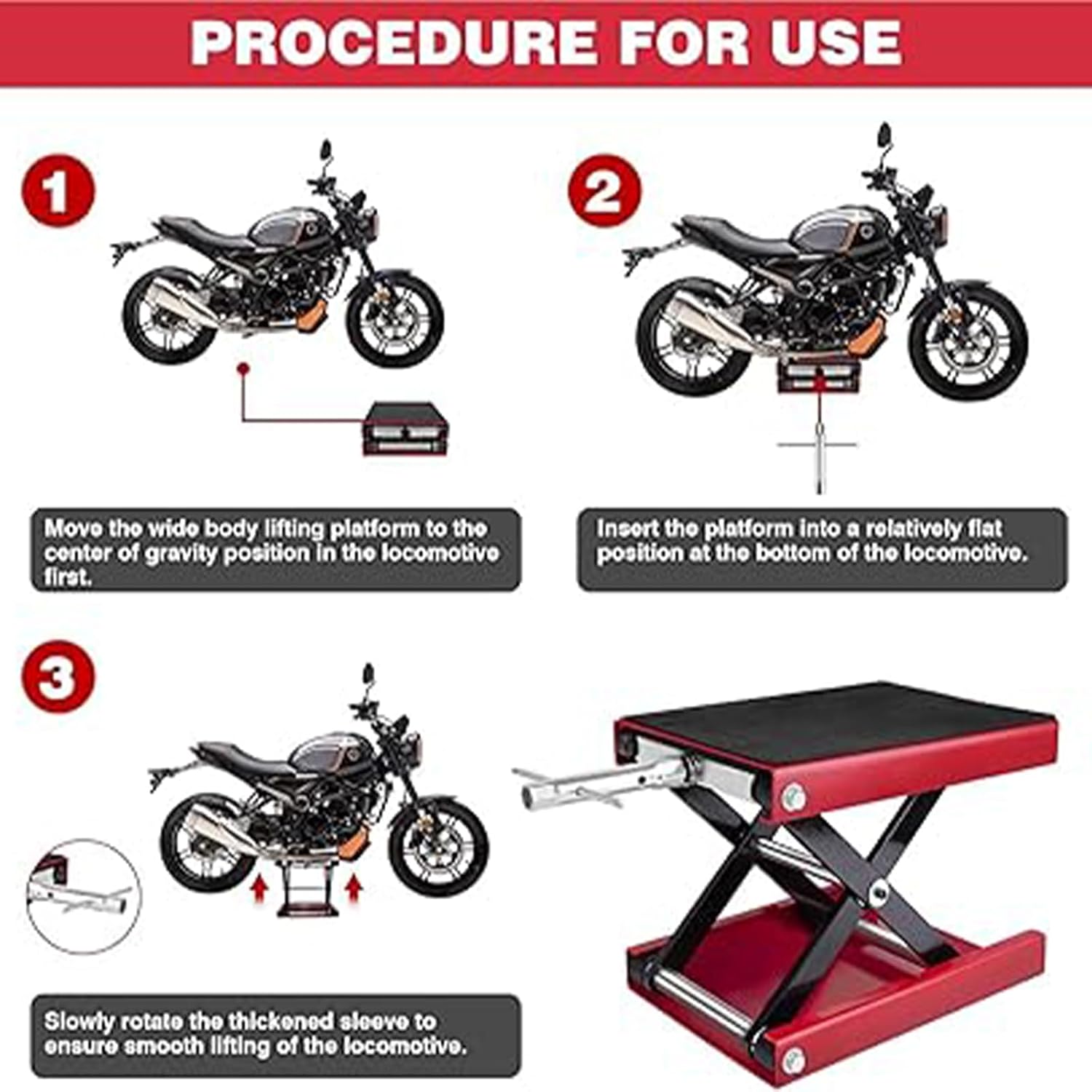 Motorcycle Lift 500 kg, Motorcycle Steel Scissor Jack, X-Shaped Reinforced Bracket, Height-Adjustable Repair Stand for ATVs and Off-Road Vehicles