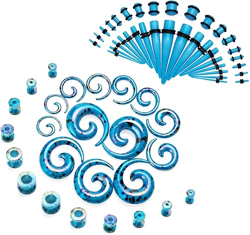 JDXN 64 piezas de dilatadores acrílicos en espiral para túneles y tapones 14G-00G, kit de estiramiento de oreja