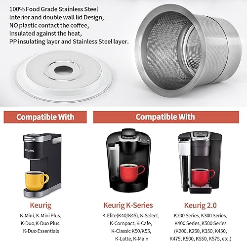 Miniatura 3 de Filtros reutilizables de cápsulas de café K Cups para cafeteras Keurig 1.0 y 2.0 de taza individual, KCups recargables universales, filtro Keurig,