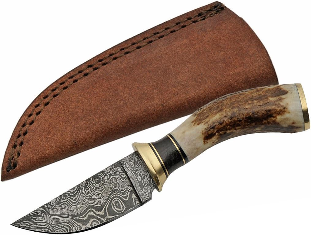 SZCO Supplies Damascus Steel Stag Skinning Knife Hunting Knife Amazon