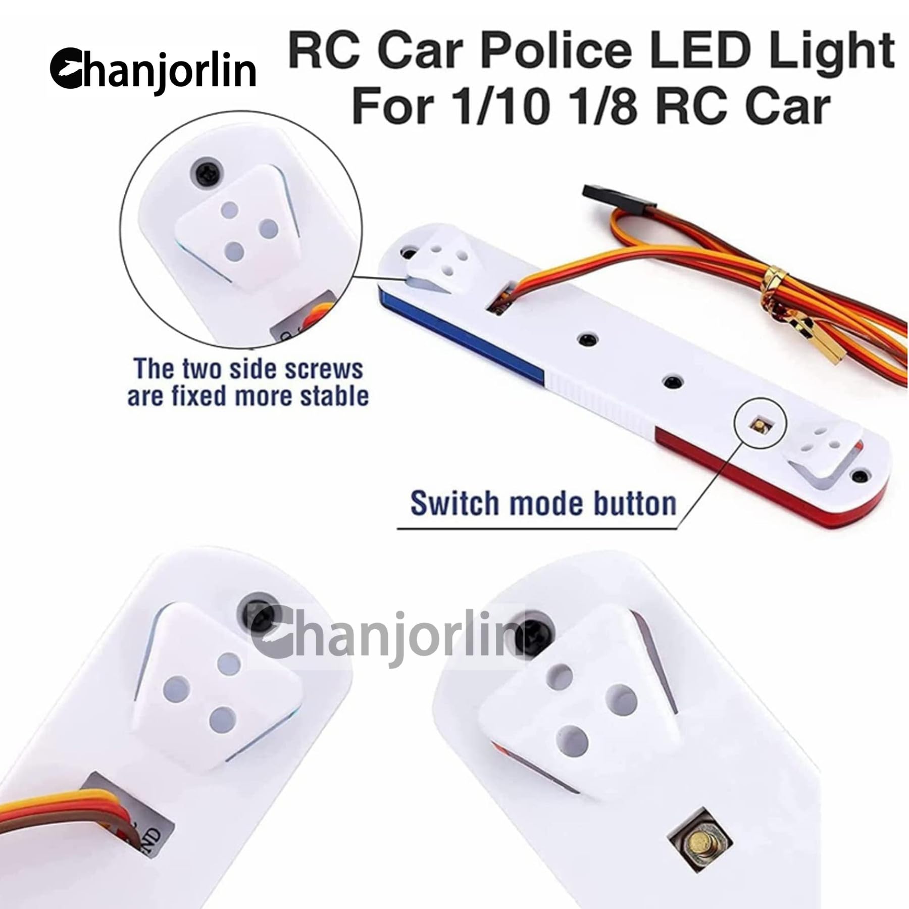 Simulation de Lumière Clignotante de Voiture de Police RC LED, 4 Modes, Compatible avec Les Voitures RC à échelle 1/8 1/10, Fonction D'avertissement D'alarme (Bleu