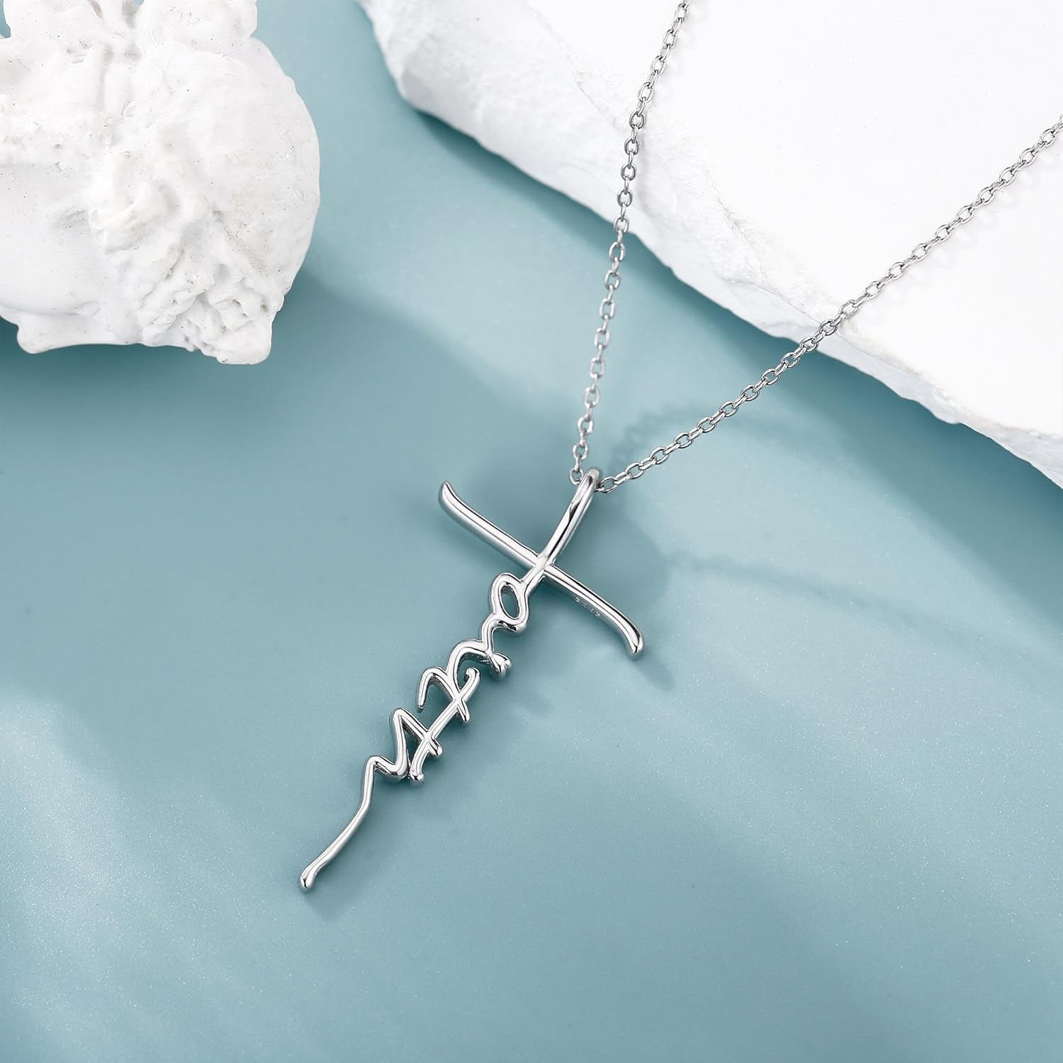 URONE Faith Necklace for Women Sterling Silver Cross Faith Pendant Necklace Christian Religious Jewelry Gifts - Image 4