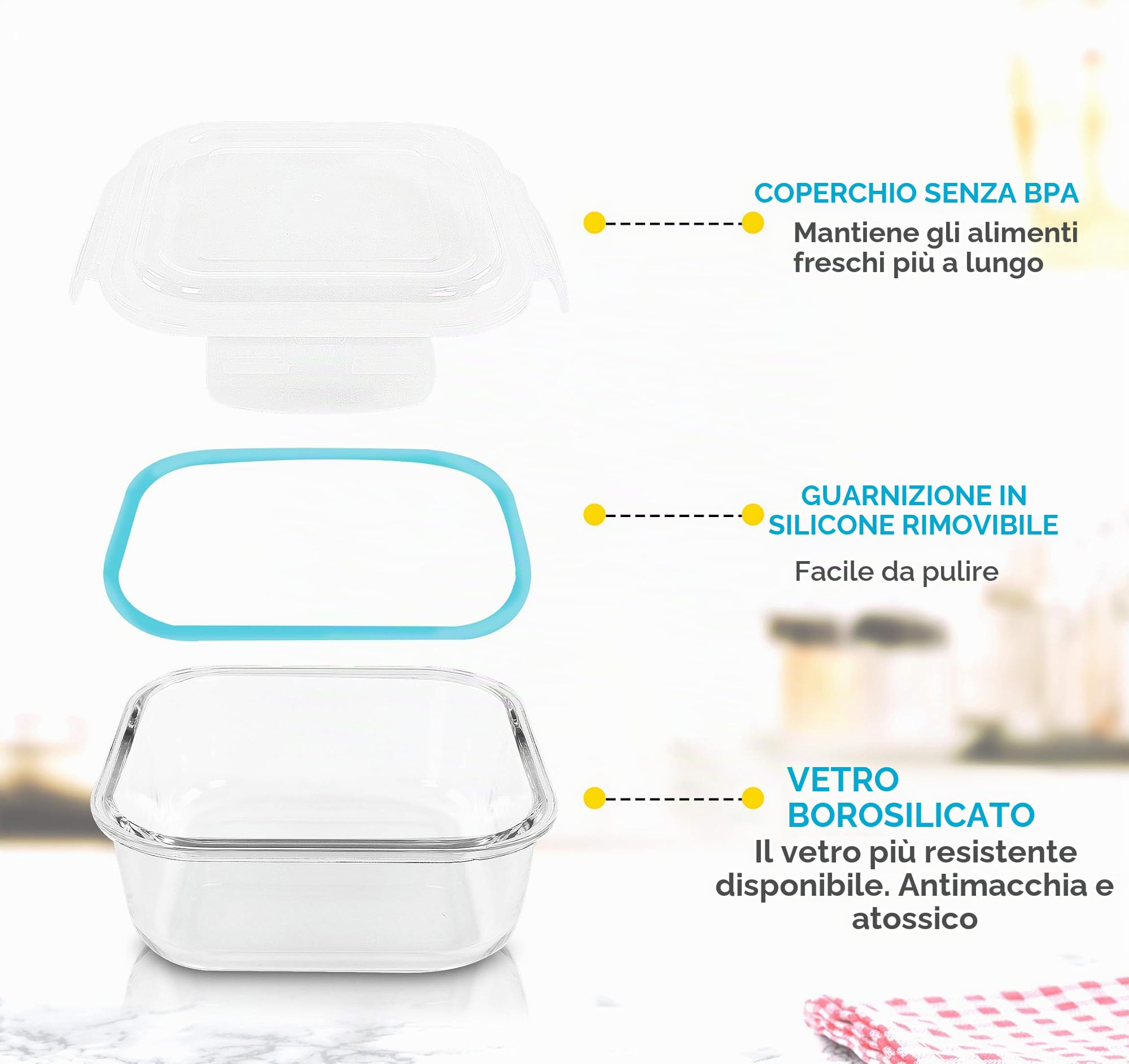 Utopia Kitchen - Contenitori in vetro, 18 pezzi, 9 contenitori + 9 coperchi, coperchio trasparente, senza BPA, per la cucina o il ristorante