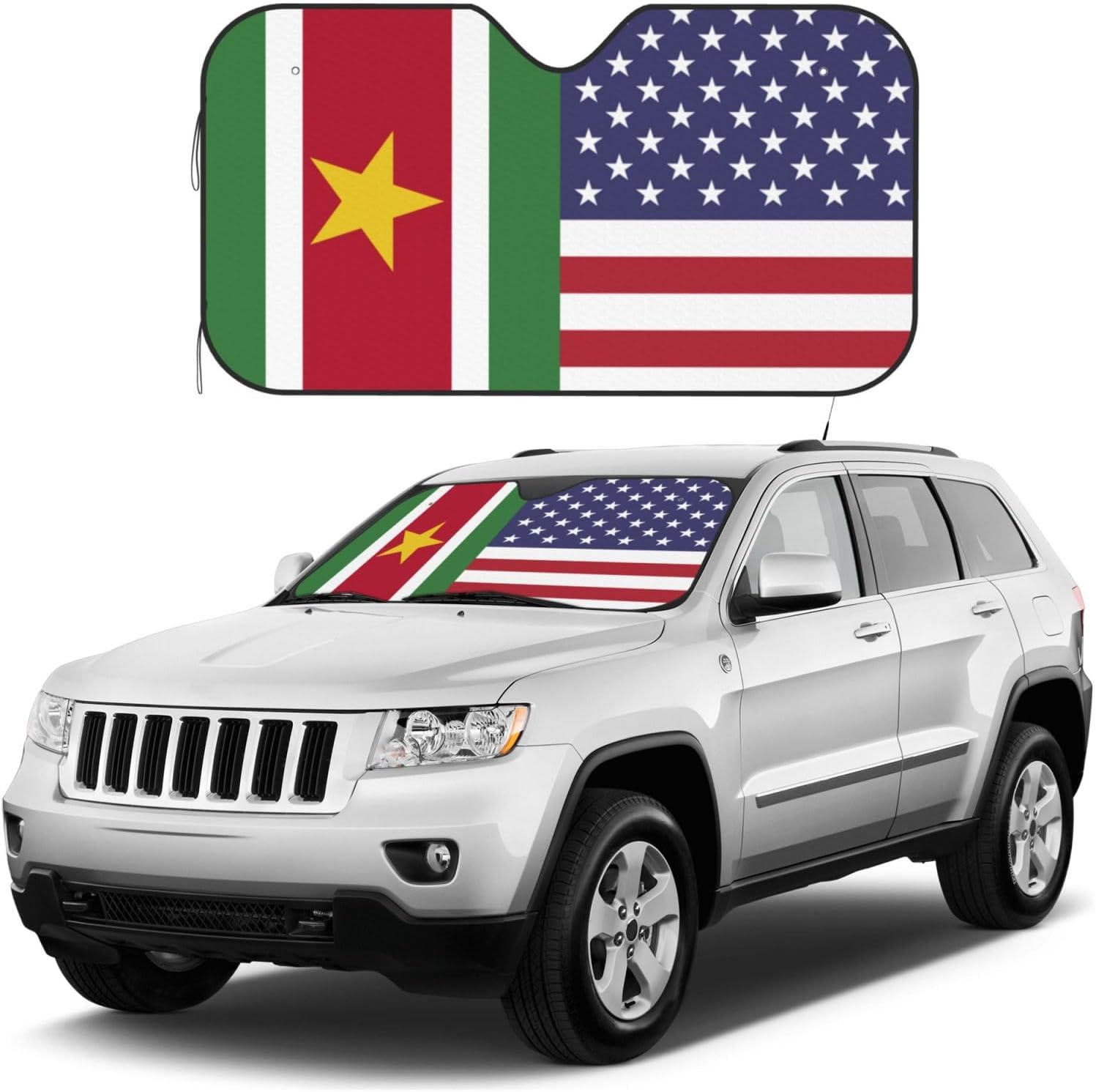 America Suriname Friendship Flag Foldable Car Windshield Sunshade Blocks Heat and Sun Glare Uv Rays