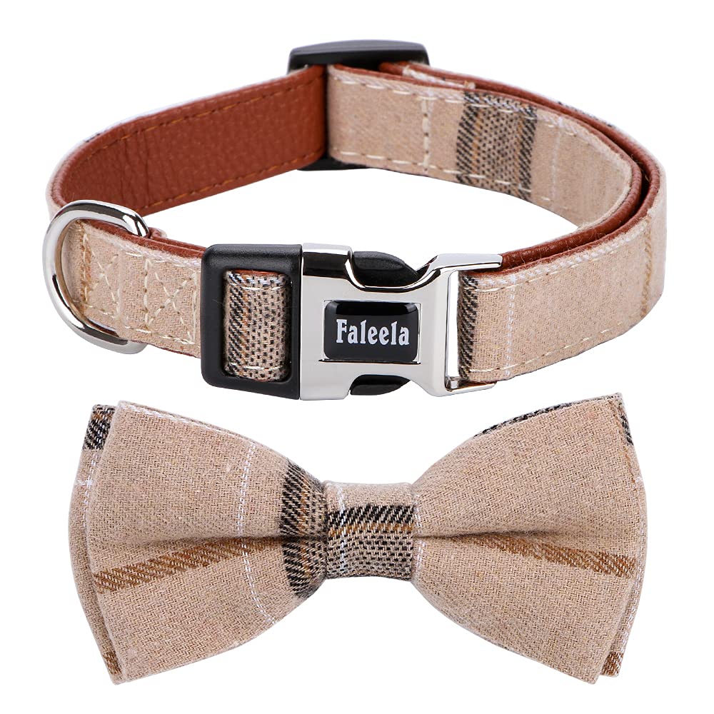 Faleela Soft &Comfy Bowtie Dog Collar,Detachable and Adjustable Bow Tie Collar,for Small Medium Large Pet (L, Brown)