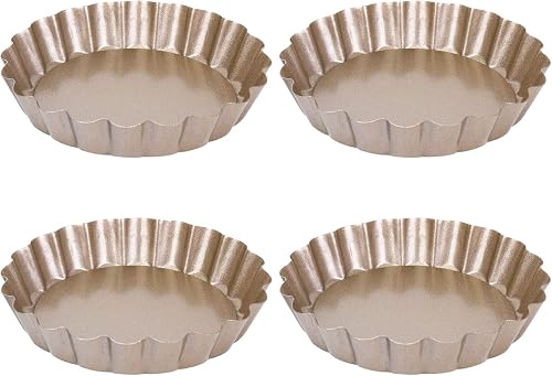 Tart Pan, 4 Inch Mini Quiche Pan Removable Bottom Non-Stick Tin, for Oven Baking Carbon.(4 Packs)