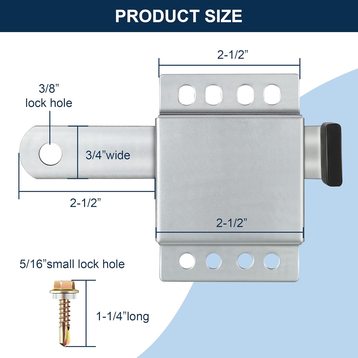 6 Pack Garage Door Side Lock with Self Tapping Screws, Heavy Duty Inside Deadlock Dual Side Lock Part, Galvanized Steel, for Door Security Slide Latch Assembly Replacement, Black PVC Handle Cover