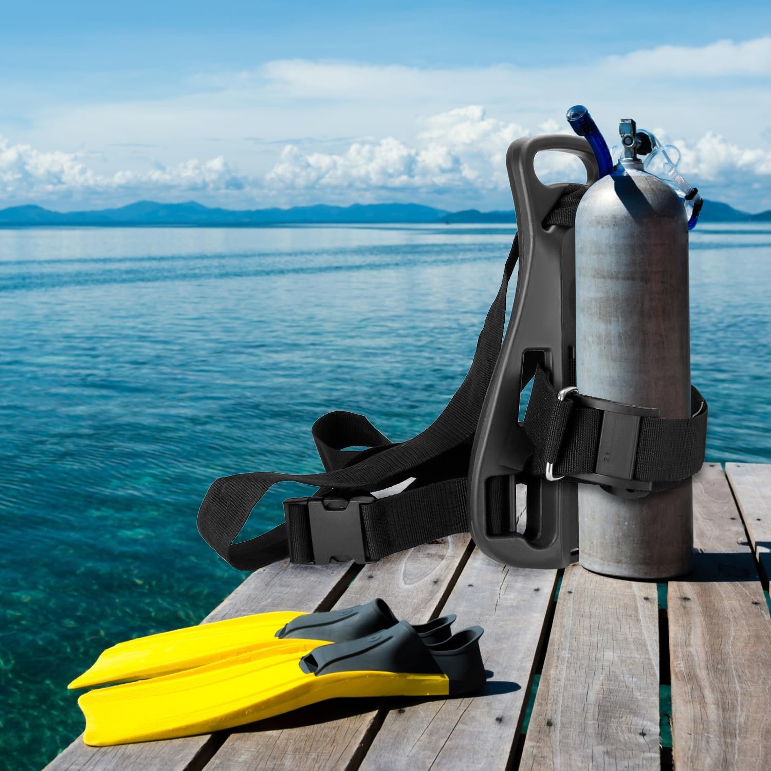 QWORK Dive Tank Backpack, scuba back harness, Black, 14.2×9.4 Inch, Suitable for Saltwater and Freshwater