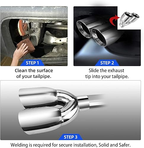 Miniatura 6 de AUTOSAVER88 Punta de escape universal dual de 2.5 pulgadas de entrada, entrada de 2.5 pulgadas, salida de 3.5 pulgadas, 9.5 pulgadas de longitud,