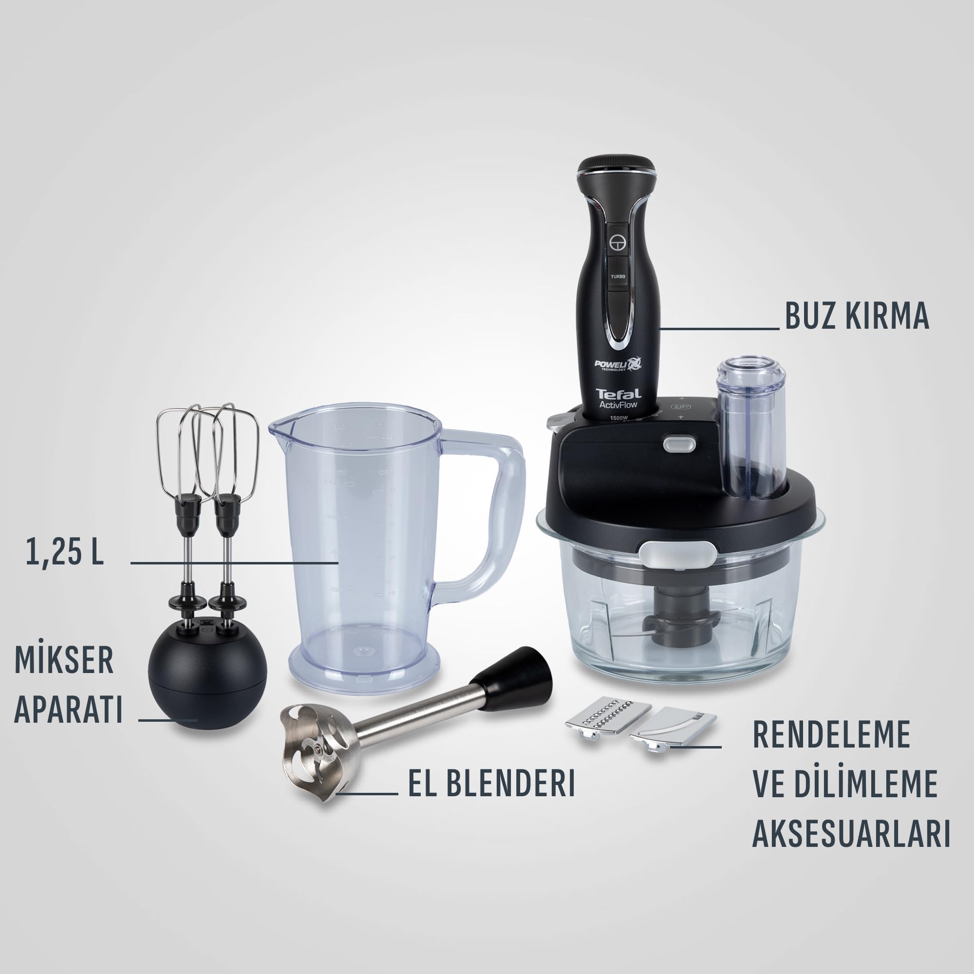 Tefal Powelix Activflow Expert 1500 Watt Cam Hazneli Blender Seti - Siyah