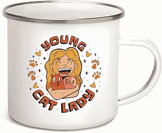 Gift for Cat Lovers Young Woman Holding Two Cats Quote Present for Women 12oz Enamel Silver Mug