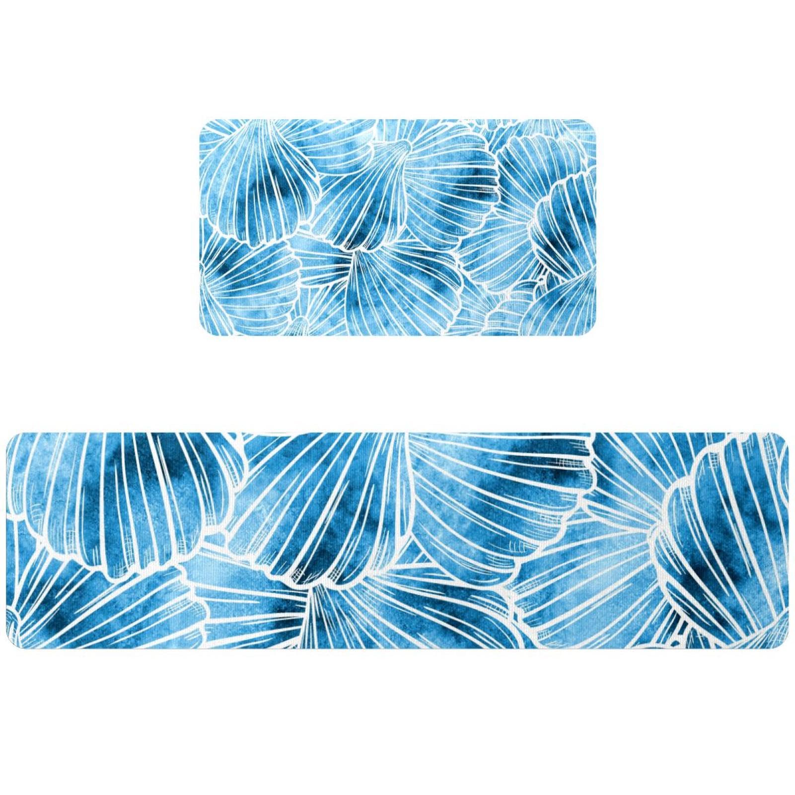 Tapis de cuisine absorbant et lavable motif coquillages bleus antidérapant