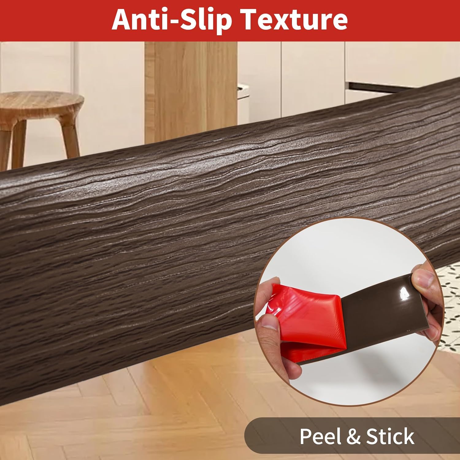Vinyl Floor Transition Strip Self Adhesive 2 Inch Wide, Non-Slip Waterproof Floor Cover Strips for Floor Gaps Tiles Carpet Threshold Transition (Black Walnut)