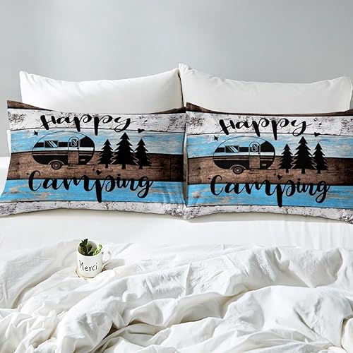 Vista 72 de Juego de sábanas para cámper tamaño matrimonial para niños y niñas, sábanas de madera para adolescentes de Happy Camping Farm, accesorios de Multi 04