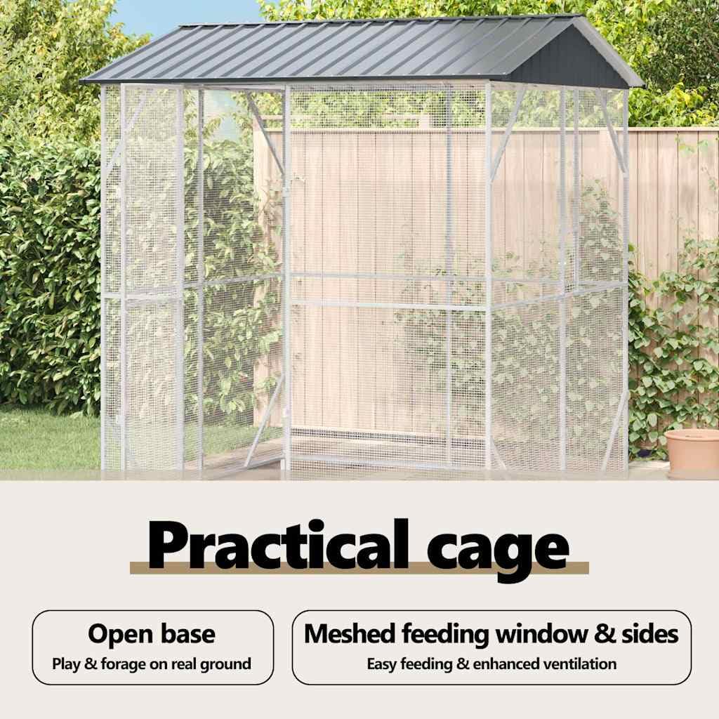 vidaXL Jaula para Aves Antracita 215 x 208 x 247 cm Acero Galvanizado, Refugio de Aves Moderno para jardín y terraza, Jaula Rectangular, hábitat Amplio, Zona Duradera