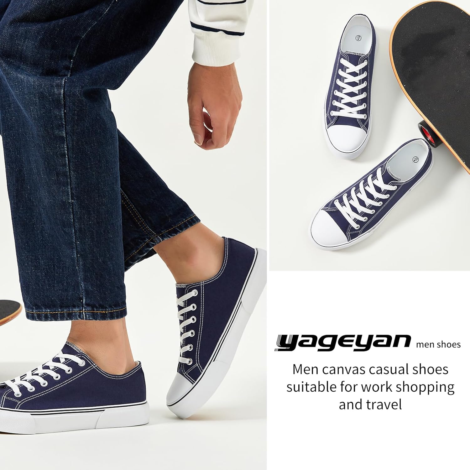 yageyan Men Canvas Low top Shoes Classic Casual Sneakers Black and White Fashion Shoes - Image 2