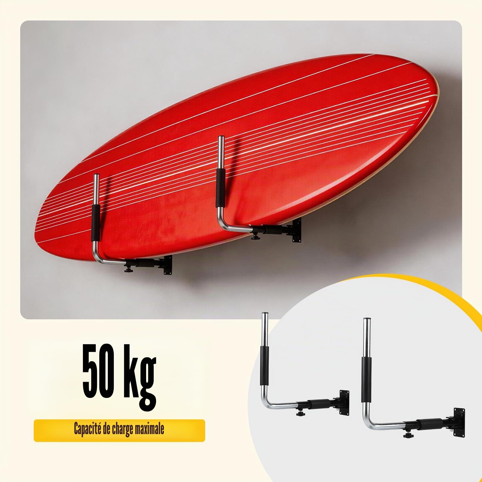 SWAWIS 1 Paire Support Mural pour Coffre de Toit en Acier avec Mousse Anti-Rayures, Plage de Réglage 35 à 52 cm, Charge 50 kg, pour Coffre de Toit, Planche de Surf, Paddle, Outils de Jardin(Noir)