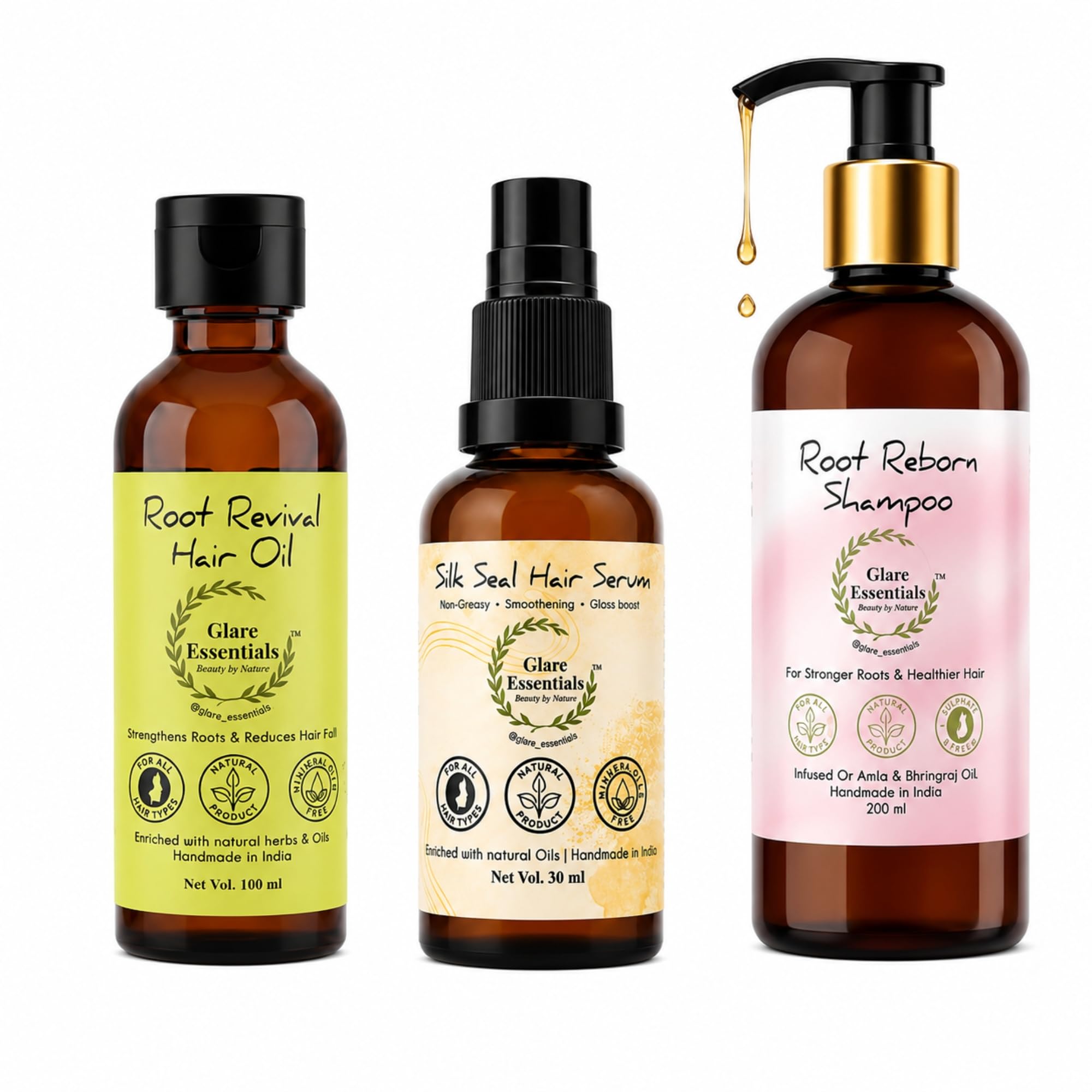 Root Revival Oil 100ml Root Reborn Shampoo 300ml Silk Seal Serum 30ml Anti Hair Fall Growth Frizz Control Daily Care Combo for Women and Men-image-47