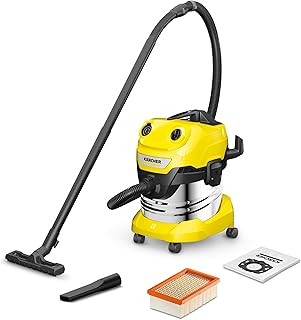 Kärcher Aspirateur Eau et Poussières WD 4 S V-20/5/22, Puissance : 1000W, Cuve en Inox : 20L, Flexible d'Aspiration : 2,2m, Soufflerie, Filtre Plissé Plat, Suceurs Sol & Fentes, Sachet Filtre Ouate